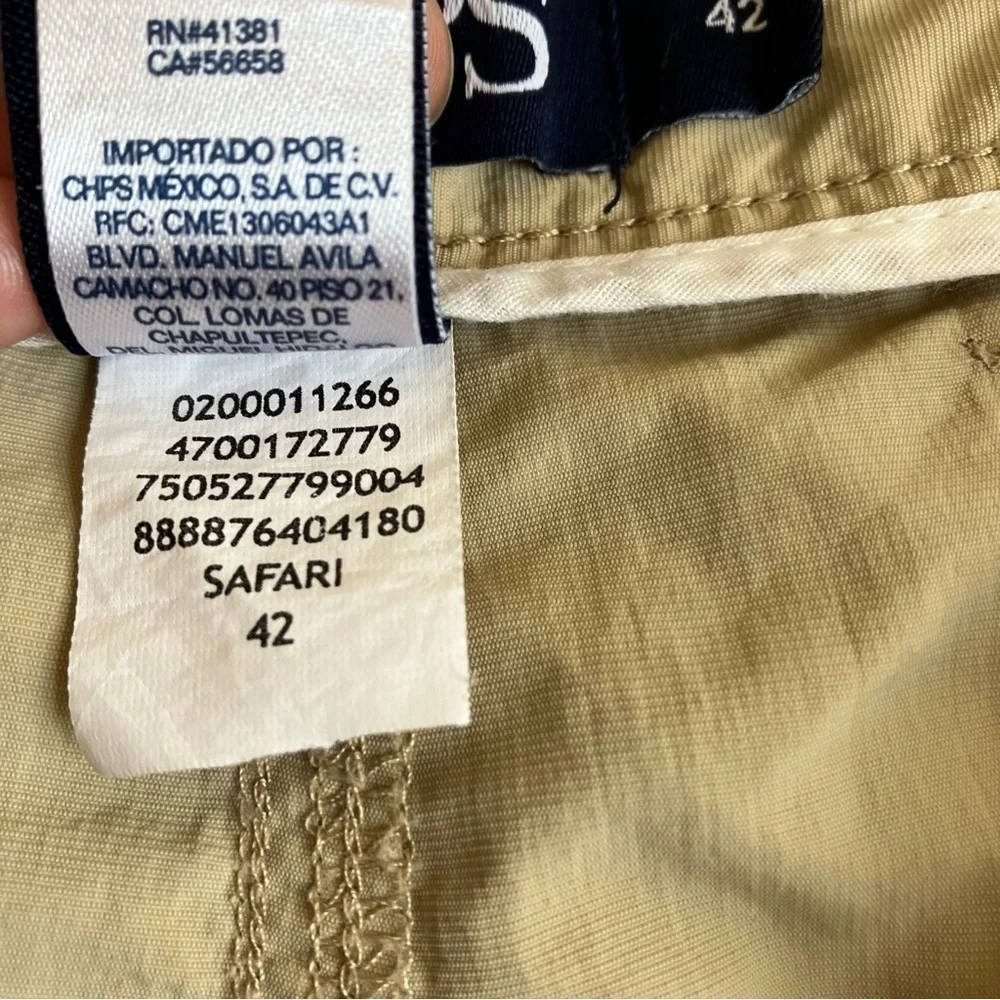 Chaps Flat Front Nylon Safari Shorts Zip Cargo Pockets Built-in Belt Tan Sz 42